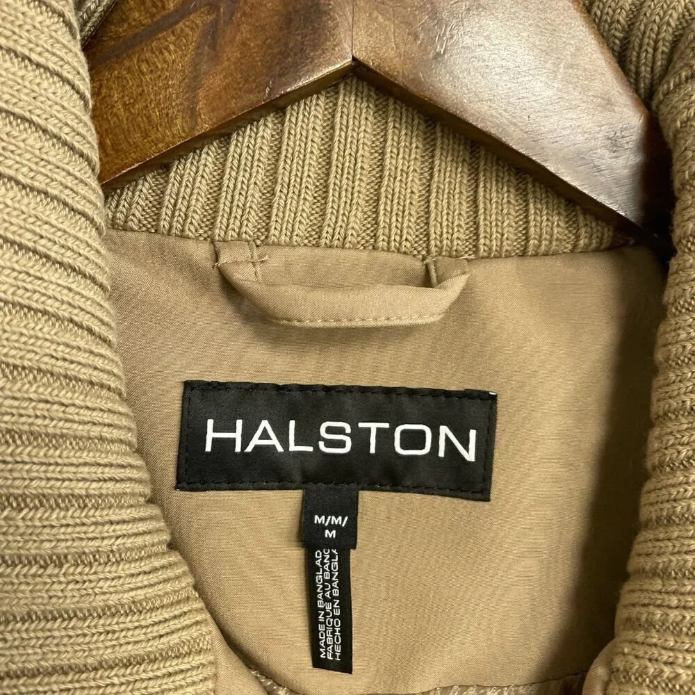 NEW Halston Women's M Tan Belted Mid Length Trench Coat Full Zip Tan
